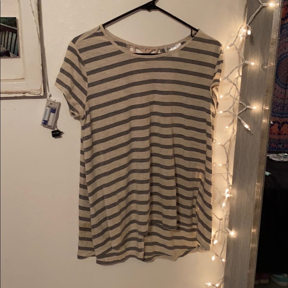 Lace Back Plain Striped Shirt